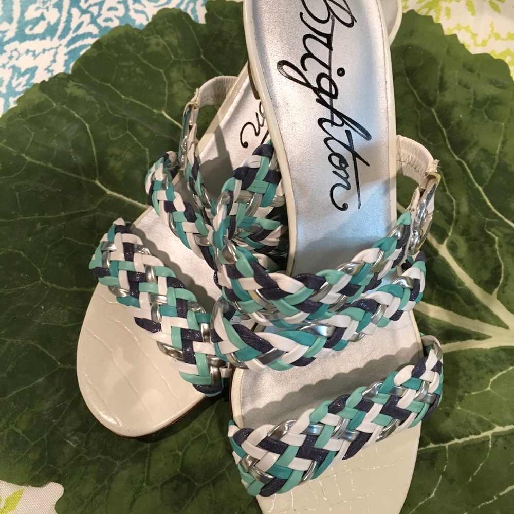 Brighton white Shoes w/ Aqua/NavySandal Sz 7